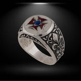 Sterling Silver 925 Masonic Knights Templar ring with red cross and blue stone, Templar cross ring is very fine Masonic Knights Templar catholic ring with red cross and blue stone, and it will suit with every men's style. Beutiful sterling silver 925 Freemason ring, ring represend the Templar seal. Religious Crusader vintage silver ring is perfect gift for him. Christian jewelry is with original unique design with beautiful details