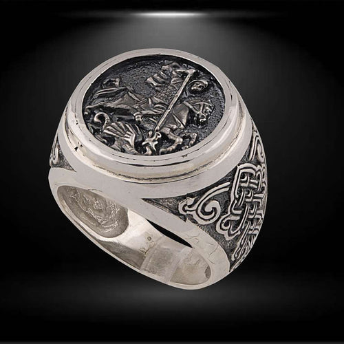 St george ring, Ring Saint George, Silver mrns ring, Saint George Silver Ring, Saint George Religious Ring, Sterling Silver 925 Vintage Ring, Saint George and Dragon Ring, Handmade Men's ring was inspired by the legend of St. George, who was slay the dragon to save the princess, check out our other Sterling silver Men's Jewelry at silverslegends.com