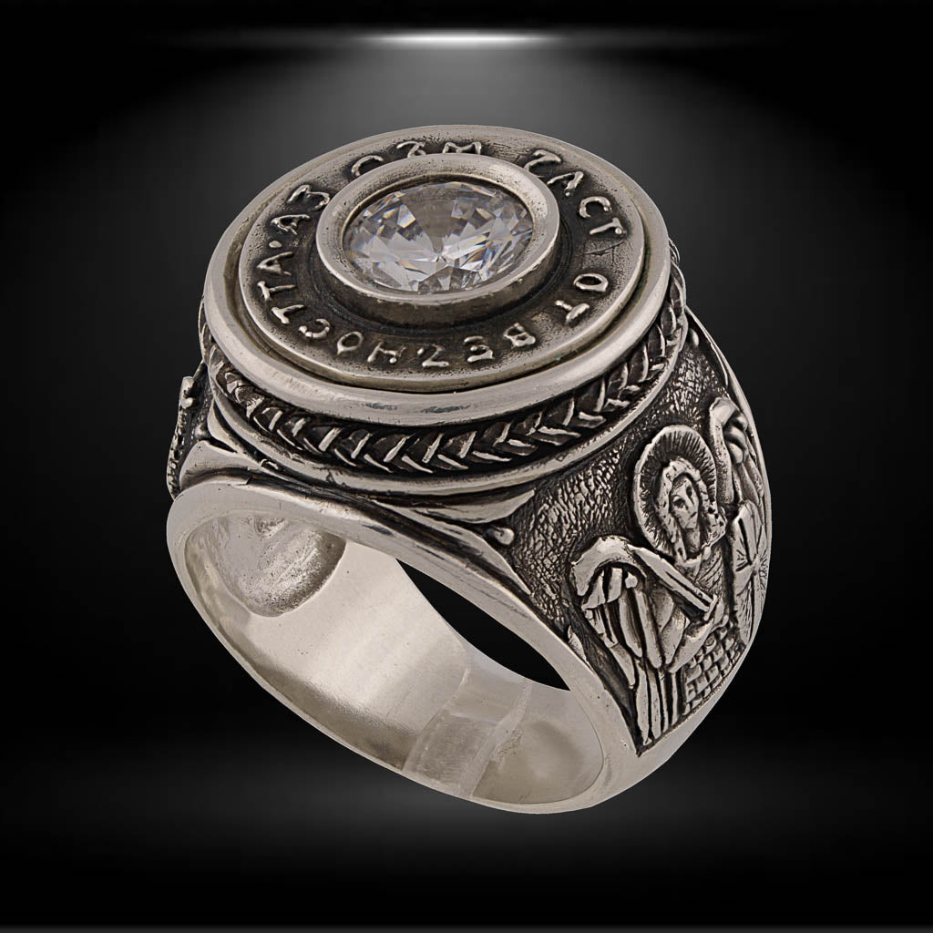 Archangel ring silver, Sterling silver 925 men's ring with stone 