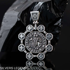 Sterling silver 925 Knights Templar Pendant With All Templars Crosses, “FELLOW-SOLDIERS OF CHRIST” Templar pendant, Templar cross pendant, Silver Men's Pendant, Necklace With Templars Crosses, Pendant Soldiers Of Christ, Handmade Templar Silver Pendant, 925 silver pendant mens Sterling Silver Crusader Pendant. 