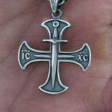 Sterling Silver Oxidized Men's Cross Pendant Knights Templar, Templar Sword silver, Crusader pendant silver, Templar sword pendant, gift for him