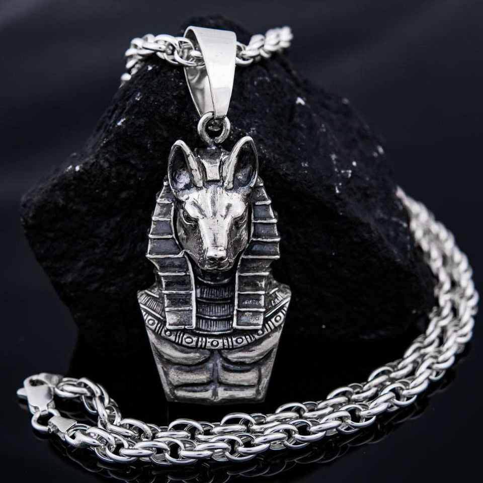 Sterling Silver 925 Pendant Anubis, Egyptian Pendant Sterling Silver, Anubis Silver Necklace, Egyptian Jewelry Silver, Silver Egyptian Talisman, Silver Amulet, Pendant Sterling Silver 925, Anubis Silver Pendant with Chain Necklace, Egyptian Silver Pendant with Rolo Chain Necklace...