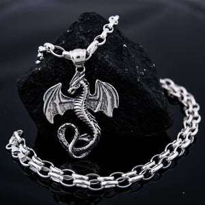 Sterling silver 925 dragon locket with rollo chain, pendant with chain necklace, dragon locket mens