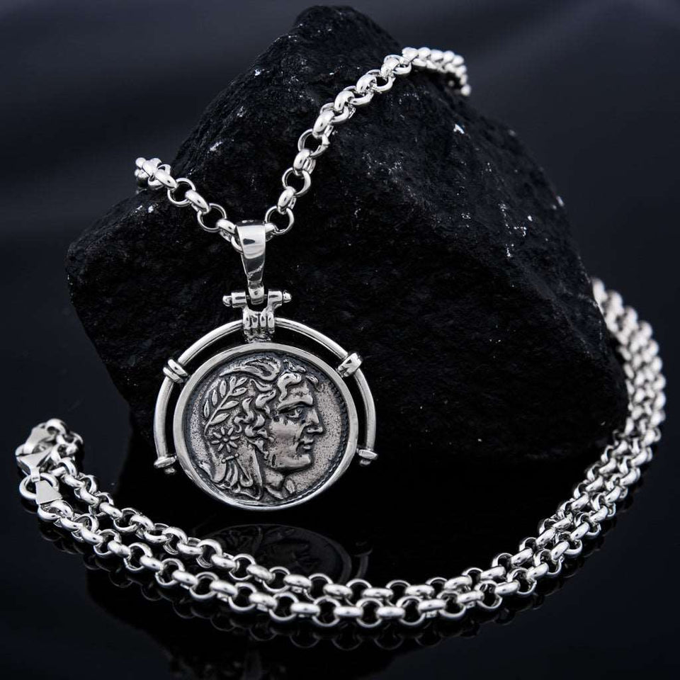 Sterling Silver Coin Pendant Necklace Alexander The Great, Handmade Vintage Locket With Or Without Silver Chain Necklace Alexander the Great Pendant, Mens Gift, Greek Coin pendant, Ancient Greek History Chain Necklace, Silver Greek Mythology Pendant, Silver 925 Coin Pendant, Necklace Alexander The Great, Mythology Pendant, Gift For Him is with unique design beautiful details and amazing art work, stamped 925. Weight: 8.78 grams