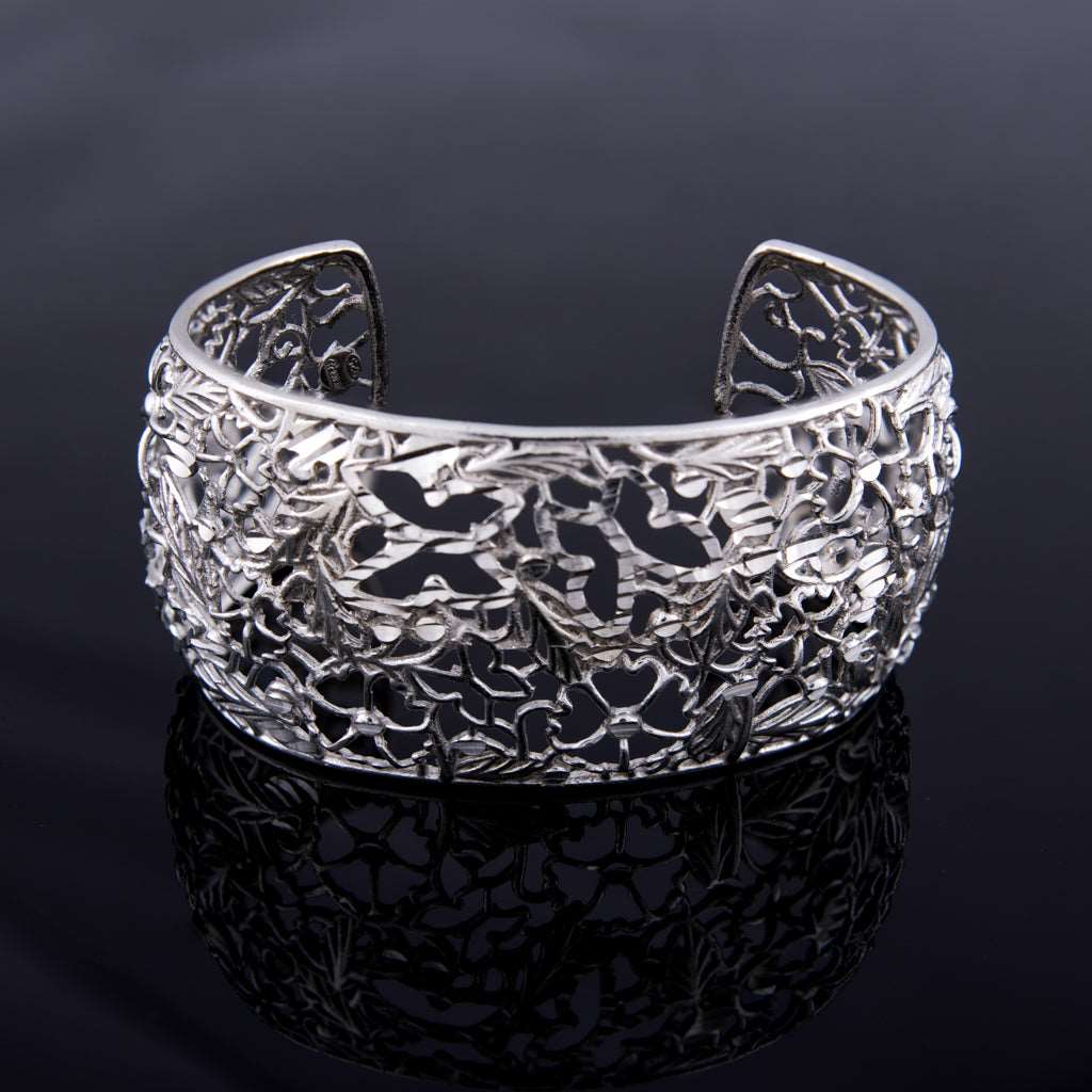 925 sterling silver handcrafted floral design bangles bracelet