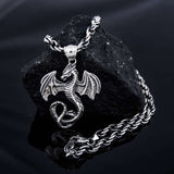Winged Dragon pendant with rope chain, sterling silver 925 pendant for men, men’s stylish jewelry. Dragon Men’s Pendant is handmade jewel, male locket silver. Powerful protection dragon amulet, jewelry with Dragon