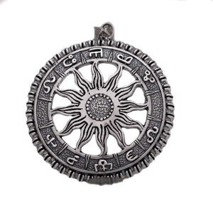 Sterling silver 925 handmade big sun pendant for men with zodiac signs is astrology jewelry, symbol of vigor. Big circle sun men’s medallion with all zodiac signs is a simbol of the circle of life, sun talisman is a perfect gift for him. Male locket silver