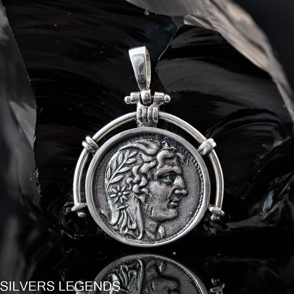Alexander the Great Greek coin pendant silver, Silver Pendant "Alexander The Great" Handmade... Sterling silver 925 greek coin pendant Alexander the Great