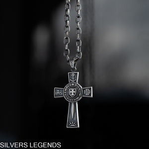 Silver oxidized cross pendant "Knights Templar Signum Militie" handmade, Unique Knights Templar Cross Pendant, Templar pendant with sword, Crusader pendant, Masonic pendant, Templar seal