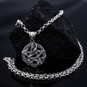 Silver Men’s Pendant "Pentagram with Intertwined Snake" Handmade - Silvers Legends