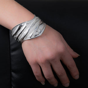 Elegant wrinkled white dainty bracelet, Modern Boho white cuff bracelet. Big cuff elegant wrinkled white dainty bracelet for her silver, limited edition handmade sterling silver 925charm unique bangle. which is the only one piece with amazing art work. Cool wrinkled bracelet, perfect Mother's Day Gift or gift for her. Get your modern boho bracelet or make a present for the one you love at silverslegends.com
