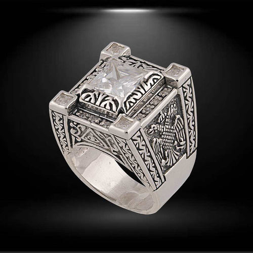 Dragon ring silver, Double headed eagle ring, White stone ring silver, Sterling silver 925 Big men's ring with double-headed eagle, dragons and white stones, Handmade silver ring for men with unique design, cleaned details and amazing artwork, top quality... Check out other best handcrafted sterling silver men's jewelry at silverslegends.com