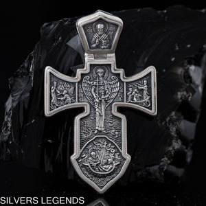 Archangel Michael pendant silver, Silver Men’s Cross "Crucifixion and Guardian Angel-Michael the Archangel" is handmade, double sided cross pendant for men, from one side is Lord Jesus Christ- Crucifixion, from the other is Arhangel Michael - Guardian Angel. The lewel is with shape of sword and it’s men's solid silver pendant, you can have it with silver chain necklace. This Christian silver jewel is with beautiful details and amazing artwork. Check out at silverslegends.com
