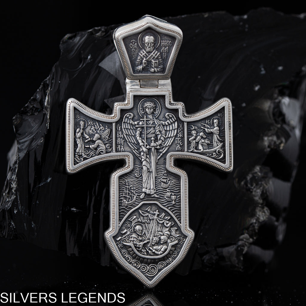 Archangel Michael pendant silver, Silver Men’s Cross 
