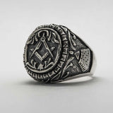 Sterling silver 925 men's masonic ring with eagle and pyramid handmade is very fine Masonic ring, on the top of the ring is a simbol of the masonics, on the left side there is a double headed eagle, on the right is pyramid with Eye of Providence. This silver Freemason ring is perfect gift for him, it will suit with every men's style. Check out other best handcrafting sterling silver men's jewelry at silverslegends.com