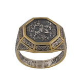 Saint George silver ring, Sterling silver 925 men’s ring “Saint George slaying the dragon” is handmade vintage religious jewelry, 10K gold plated with unique design, and amazing artwork. Silver St. George ring is stamped 925 and it will suit with every men's style. Check out other handcrafted, sterling silver men's jewelry at silverslegends.com