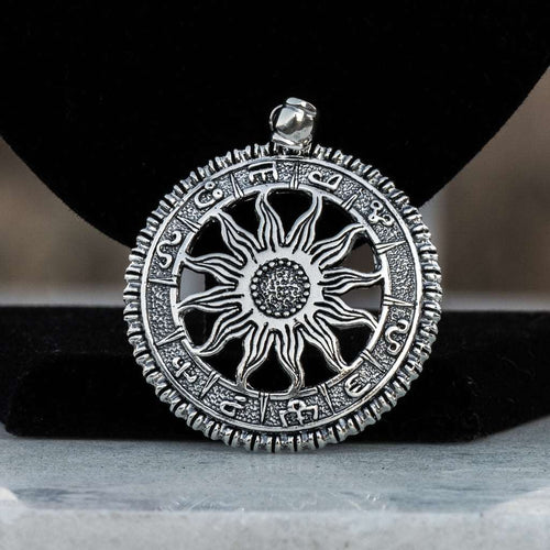 Large Zodiac pendant for men, Sterling silver 925 handmade big sun pendant for men with zodiac signs is astrology jewelry, symbol of vigor. Big circle sun men’s medallion with all zodiac signs is a simbol of the circle of life, sun talisman is a perfect gift for him. Check out other handcrafted sterling silver men's jewelry at silverslegends.com
