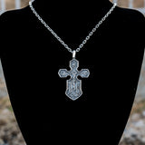Sterling Silver 925 men’s cross "Crucifixion and the Mother of God" is large Christian pendant shaped like an anchor (symbol of hope and salvation), decorated with icons of Christ, the Virgin and saints with unique design, handmade. Oxidized Cristian medallion with panzer, anchor or rolo chain necklace is with top quality, best craftsmanship and is perfect gift for him. Check out other  handcrafted sterling silver men's jewelry at silverslegends.com