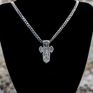 Sterling silver 925 Archangel Michael men’s pendant with or without silver chain necklace, Religious Locket Archangel Guardian is perfect gift for him. Silver Men’s Cross "Archangel Michael and Crucifixion" is handmade religious archangel jewelry and it’s double-sided, with original unique design and amazing art work. This Vintage Pendant is with technique-filled miniature relief. Check ot other men's jewelry at silverslegends.com
