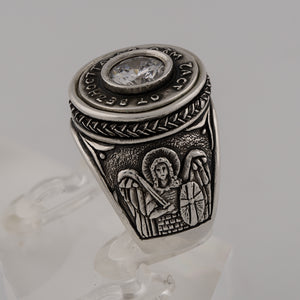 Archangel ring silver, Sterling silver 925 men's ring with stone "Saint Michael The Archangel", handmade, vintage archangel ring silver, sterling silver archangel ring, St Michael ring silver, Archangel Michael religious ring silver, archangel ring for men, Mens Ring "Saint Michael The Archangel". Check out other christian jewelry at silverslegends.com…