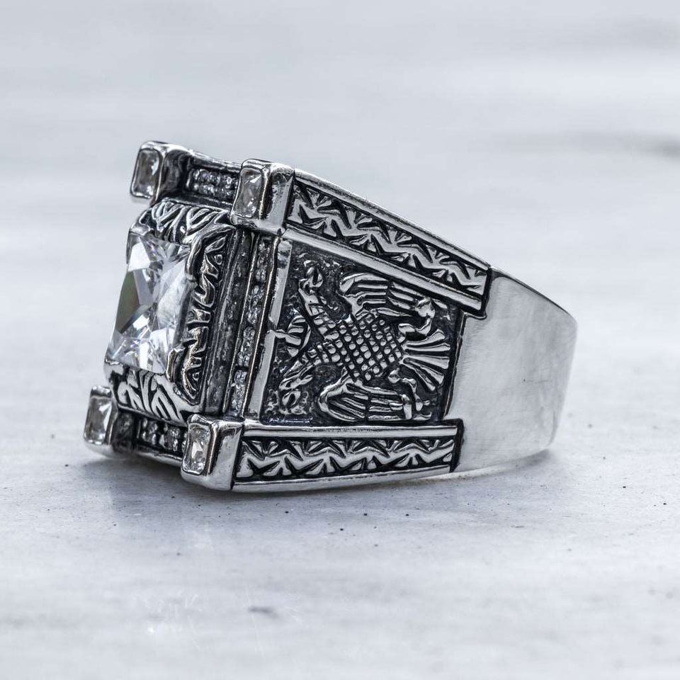 Men's Silver Ring Design | Round Shape Black Plate Ring | Silveradda