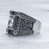 Dragon ring silver, Double headed eagle ring, White stone ring silver, Sterling silver 925 men's ring with double-headed eagle, dragons and white stones, Handmade silver ring for men with unique design, cleaned details and amazing artwork, top quality... Check out other best handcrafted sterling silver men's jewelry at silverslegends.com