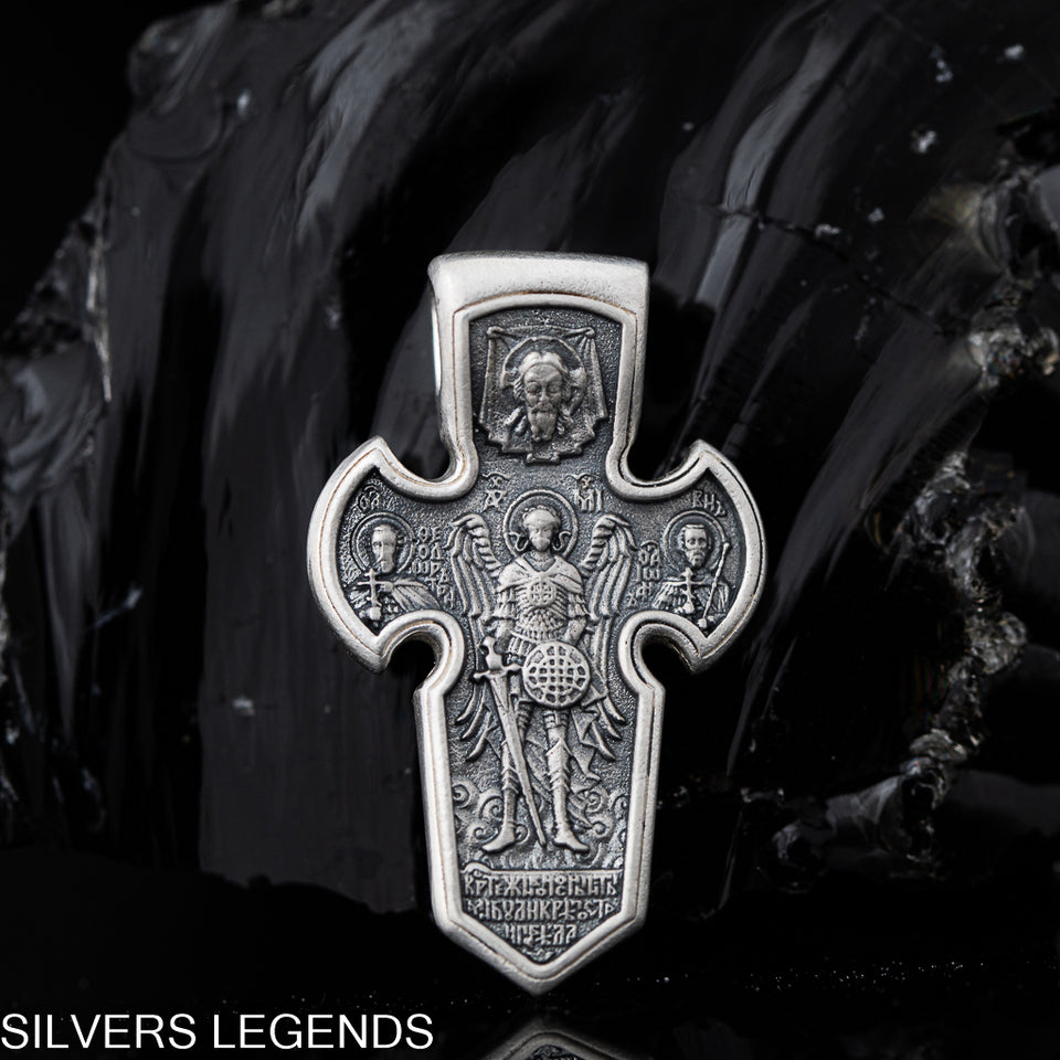 Archangel Michael pendant, Sterling silver 925 Archangel Michael men’s pendant with or without silver chain necklace, Religious Locket Archangel Guardian is perfect gift for him. Silver Men’s Cross "Archangel Michael and Crucifixion" is handmade religious archangel jewelry and it’s double-sided, with original unique design and amazing art work. This Vintage Pendant is with technique-filled miniature relief. Check ot other men's jewelry at silverslegends.com