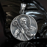 St Benedict medal Exorcism silver circle sacramental medallion holding a wand rule for monasteries