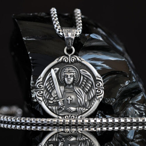Sterling silver Archangel Michael pendant for men – handmade Catholic medal necklace. Silver Pendant necklace Archangel Michael, Unique trendy necklace St Michael, Large miraculous medal Angel, Faith necklace angel, gift for him, Sterling Silver 925 Unique Archangel Michael pendant necklace, Solid pendant silver with beutiful box chain 23.62
