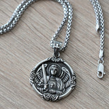 Silver Pendant necklace Archangel Michael, Large miraculous medal Angel with box chain, Sterling silver 925 Catholic charm, Protection necklace Handcrafted, perfect first fathers day gift, Michael the Archangel medal, large and solid fashion mens necklace 