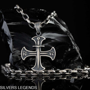 Sterling Silver Oxidized Men's Cross Pendant Knights Templar, Templar Sword silver, Crusader pendant necklace silver, Templar sword pendant, gift for him