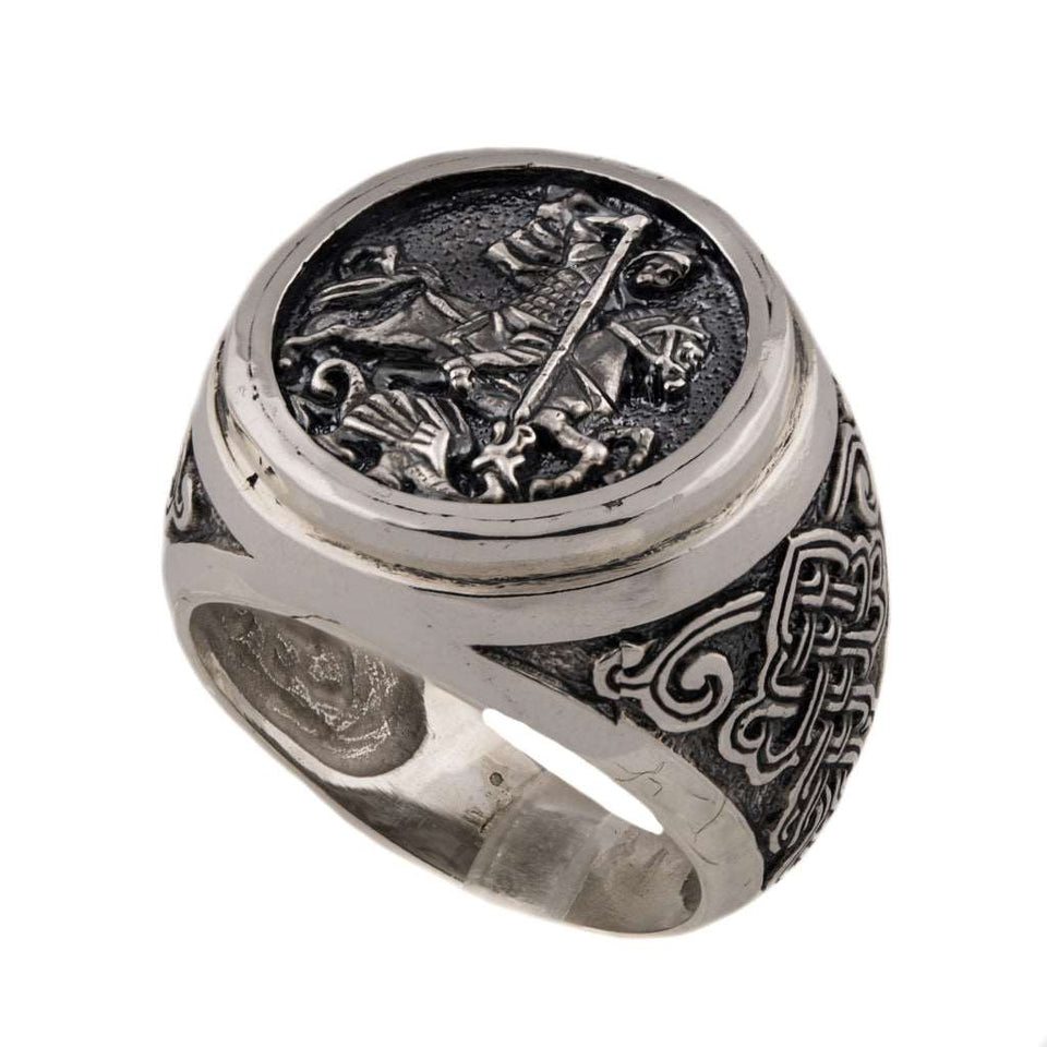 Ring Saint George, Saint George Silver Ring, Saint George Religious Ring, Sterling Silver 925 Vintage Ring, Saint George and Dragon Ring, Handmade Men's ring was inspired by the legend of St. George, who was slay the dragon to save the princess, check out our other Sterling silver Men's Jewelry at silverslegends.com