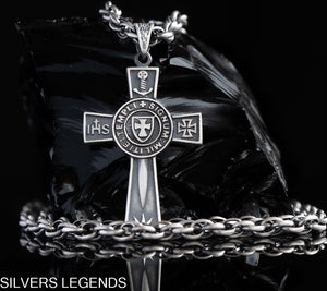 Silver oxidized cross pendant "Knights Templar Signum Militie" handmade,  Unique Knights Templar Cross Pendant, Templar pendant with sword, Crusader pendant, Masonic pendant, Templar seal pendant necklace